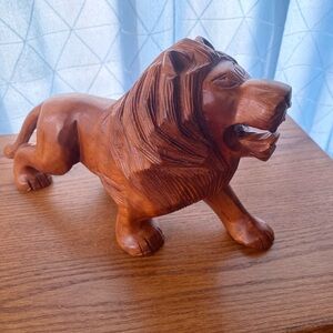 Vintage Paul Marshall Wooden Lion Carved Statue